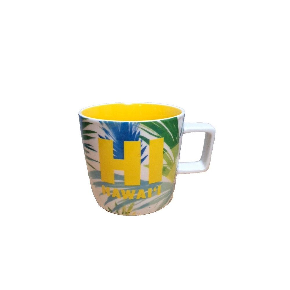 2016 Starbucks HI HAWAII Green Blue Palms Yellow Interior 14oz Coffee Cup